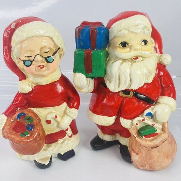 Santa and Mrs Claus Ardco Coin Bank Figurines VTG Made Japan 5.5in Christmas - Picture 1 of 12